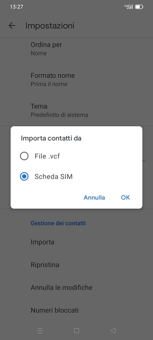 Seleziona Scheda SIM e OK
