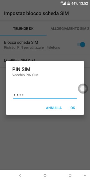 Inserisci Vecchio PIN SIM e seleziona OK