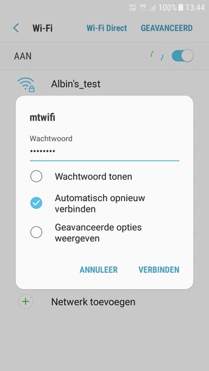 Voer het WiFi-wachtwoord in en selecteer VERBINDEN