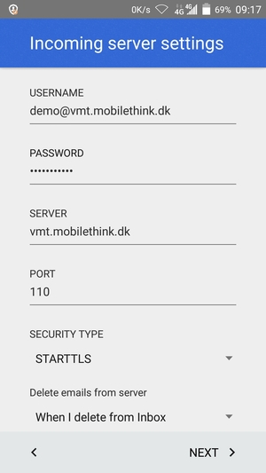Enter USERNAME and Incoming server address