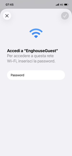 Inserisci la password del Wi-Fi e seleziona OK