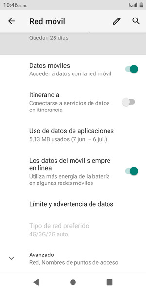 Desplácese y seleccione Avanzado