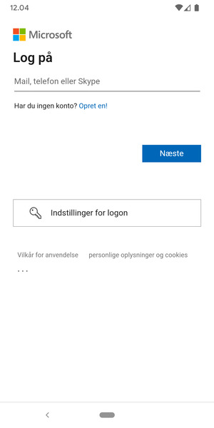 Indtast din e-mailadresse og vælg Næste