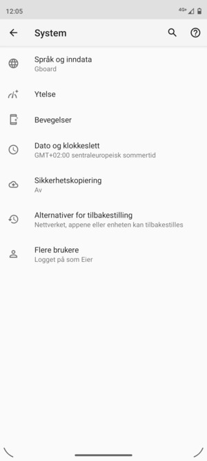 Velg Sikkerhetskopiering