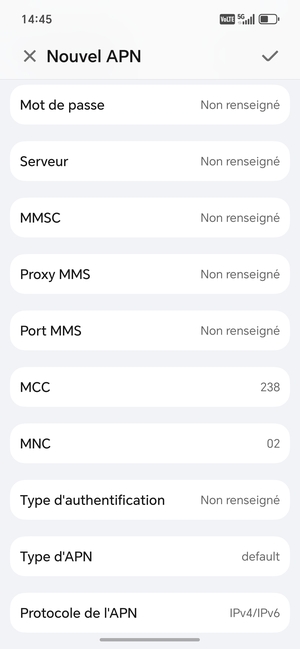 Faites défiler vers le bas et saisissez les informations Internet