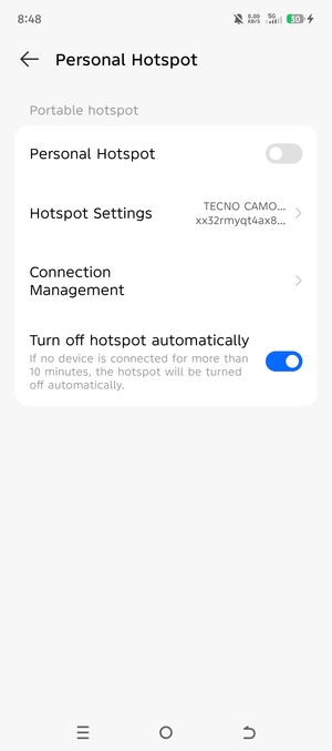 Turn on Personal Hotspot