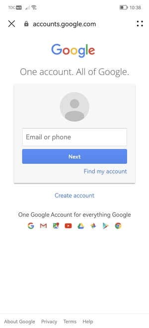 Enter your Gmail address and select Next