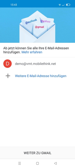 Wählen Sie WEITER ZU GMAIL