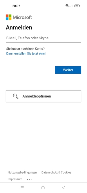 Geben Sie Ihre E-Mail-Adresse ein und wählen Sie Weiter