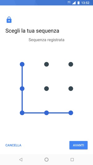 Disegna una sequenza di sblocco e seleziona AVANTI