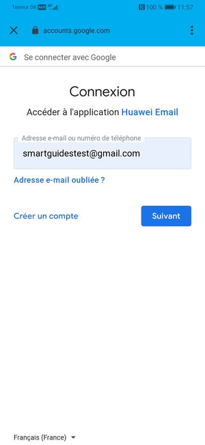 Saisissez votre adresse Gmail et sélectionnez Suivant