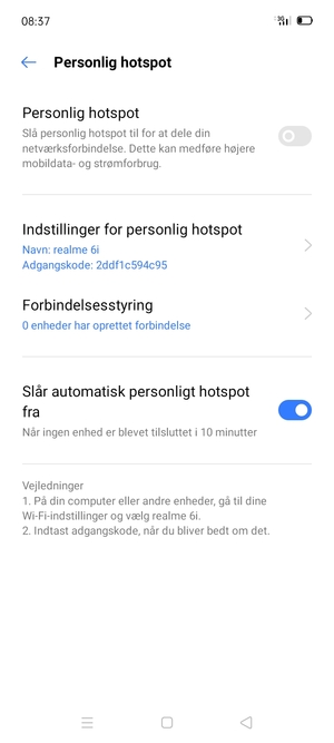 Vælg Indstillinger for personlig hotspot