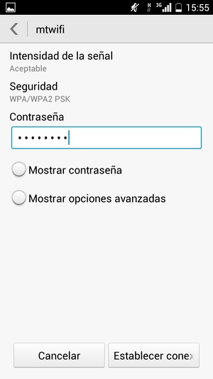 Introduzca la contraseña de Wi-Fi y seleccione Establecer conexion
