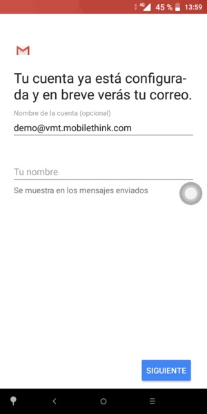 Déle a su cuenta un nombre y escriba su nombre. Seleccione SIGUIENTE