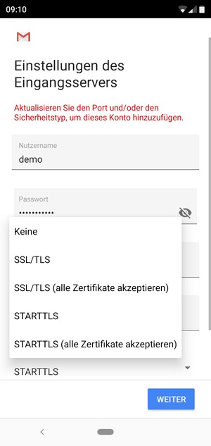 Wählen Sie Keine und WEITER