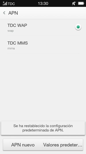 El teléfono se reiniciará con la configuración predeterminada de Internet y MMS.