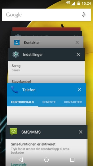 Swipe apps til højre for at lukke dem