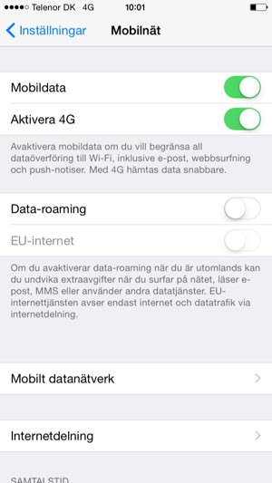 Slå på eller stäng av Data-roaming