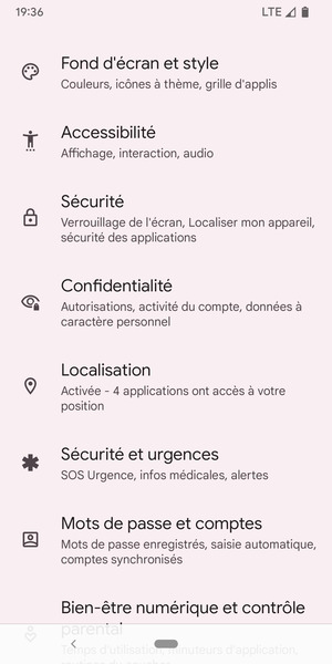 Faites défiler et sélectionnez Localisation