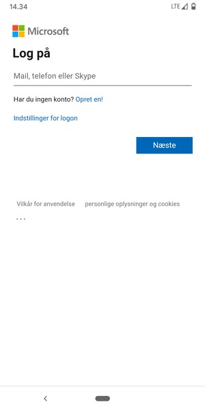 Indtast din e-mailadresse og vælg Næste