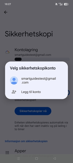 Velg sikkerhetskopi-kontoen din