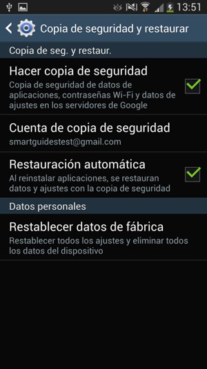 Seleccione su Cuenta de copia de seguridad