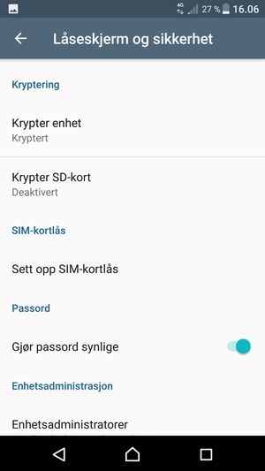 For å bytte PIN-koden til SIM-kortet, gå tilbake til Låseskjerm og sikkerhet-menyen og bla til og velg Sett opp SIM-kortlås