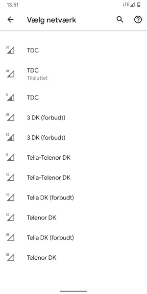 Vælg en netværksudbyder fra listen
