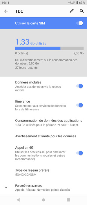 Activer ou désactiver Itinérance