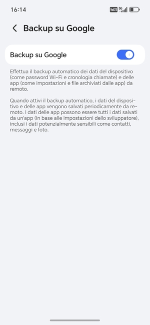 Seleziona il tasto Indietro