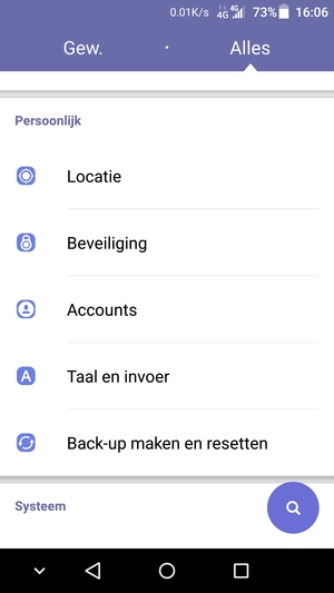 Scroll naar en selecteer Back-up maken en resetten
