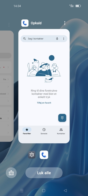 Vælg Luk alle for at lukke alle åbne apps