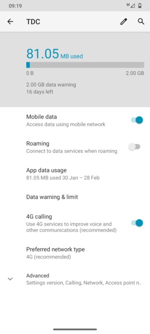 To change network if network problems occur, select Advanced