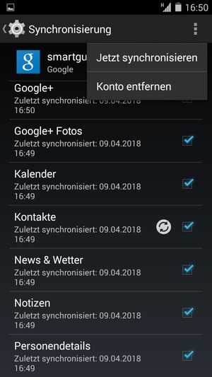 Wählen Sie die Menü-Taste und wählen Sie Jetzt synchronisieren