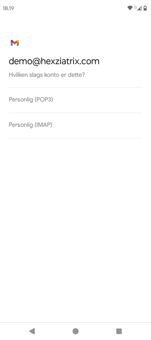 Vælg Personlig (POP3) eller Personlig (IMAP)