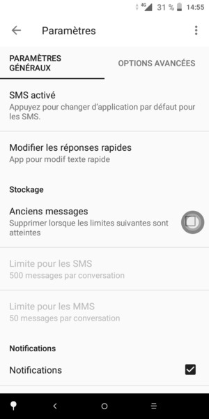 Sélectionnez OPTIONS AVANCÉES