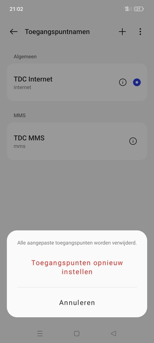 Selecteer Toegangspunten opnieuw instellen