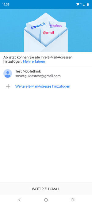Wählen Sie WEITER ZU GMAIL