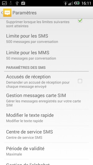 Sélectionnez Centre de service SMS