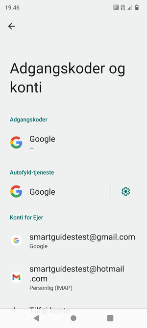 Vælg din Google konto
