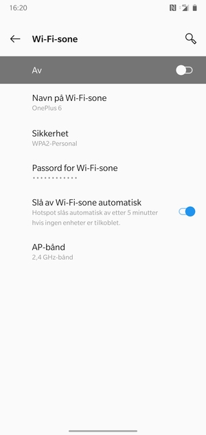 Velg Passord for Wi-Fi-sone