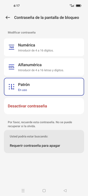 El teléfono ha sido asegurado con un bloqueo de pantalla