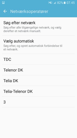 Vælg en netværksudbyder fra listen
