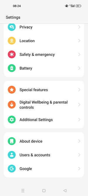 Scroll to and select About device