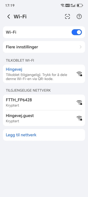 Du er nå koblet til Wi-Fi-nettverket