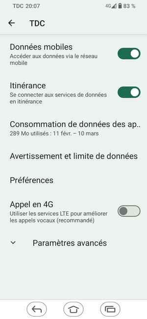 Activer ou désactiver Itinérance