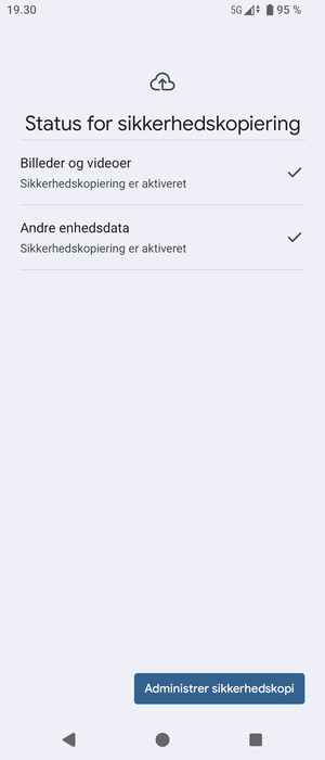 Vælg Administrer sikkerhedskopi