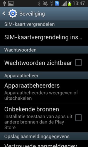 Selecteer SIM-kaartvergrendeling ins...