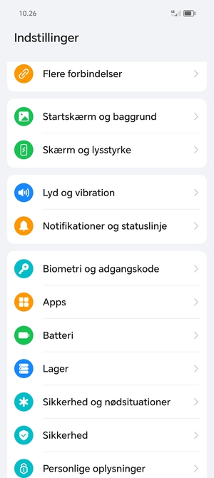 For at aktivere din skærmlås, gå til menuen Indstillinger og vælg Biometri og adgangskode