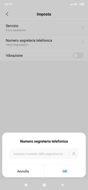 Inserisci Numero segreteria telefonica e seleziona OK